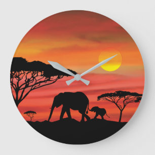 Grande Horloge Ronde L'Éléphant de Mother et Baby