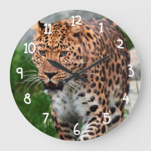 Grande Horloge Ronde Léopard dans le sauvage