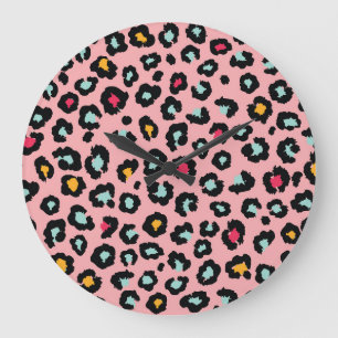Grande Horloge Ronde Léopard Exotique : Coloré Amusant Sans Couleur.