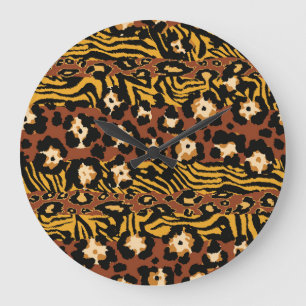 Grande Horloge Ronde Léopard, peaux de tigre, motif sauvage.