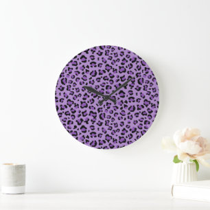 Grande Horloge Ronde Leopard Print, Léopard Spots, Purple Leopard
