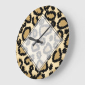 Grande Horloge Ronde Leopard Print Pattern, Brown et Black. (Angle)