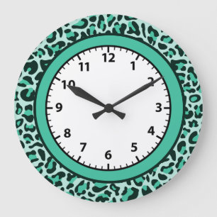 Grande Horloge Ronde Léopard Teal Cheetah Trendy Leopard Clock