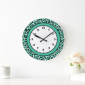 Grande Horloge Ronde Léopard Teal Cheetah Trendy Leopard Clock (Maison)