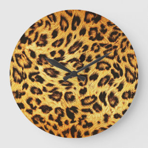 Grande Horloge Ronde Leopard tendance : Motif de design de peau.