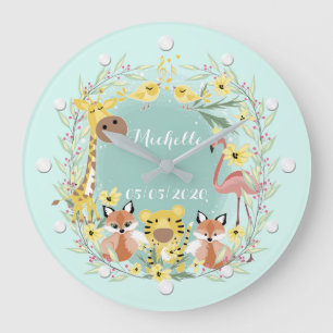 Grande Horloge Ronde Les animaux de la jungle baby shower garçon ou fil