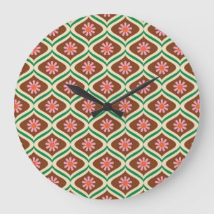 Grande Horloge Ronde Les années 70 rétro : Modèle Floral Vintage