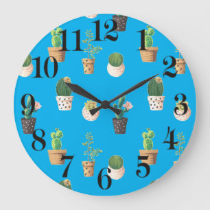 Grande Horloge Ronde Les cactus succulents du désert vert dans les pot