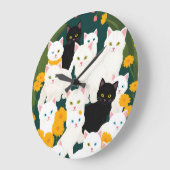 Grande Horloge Ronde Les chats rencontrent le groupe (Angle)