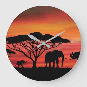 Grande Horloge Ronde Les éléphants dans le Serengeti
