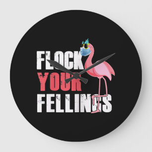 Grande Horloge Ronde Les femmes volent vos sentiments Flamant rose amus