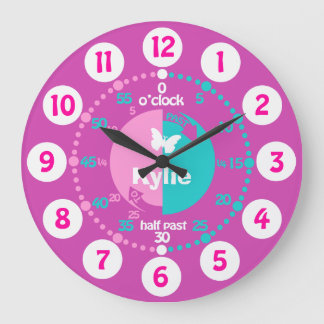 Grande Horloge Ronde Les filles apprennent à dire l'heure rose aqua nom