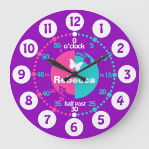Grande Horloge Ronde Les filles apprennent à dire l'heure rose aqua nom