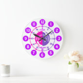 Grande Horloge Ronde Les filles apprennent à dire l'heure rose violet e (Maison)