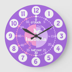 Grande Horloge Ronde Les filles apprennent à dire l'heure rose violet n