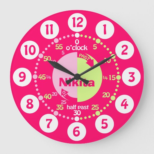 Grande Horloge Ronde Les filles apprennent à dire l'heure rouge rose ve (Recto)