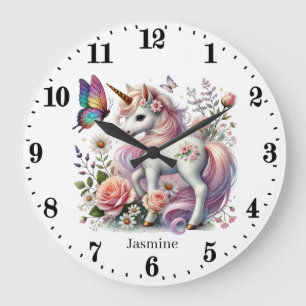 Grande Horloge Ronde Les filles mignonnes amoureux de licorne ajouter n