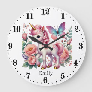 Grande Horloge Ronde Les filles mignonnes amoureux de licorne ajouter n