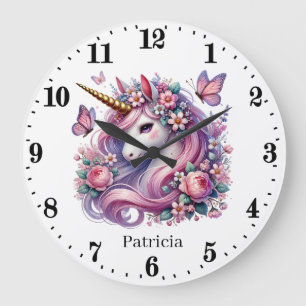 Grande Horloge Ronde Les filles mignonnes amoureux de licorne ajouter n
