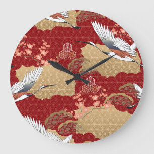 Grande Horloge Ronde Les fleurs japonaises de kimono