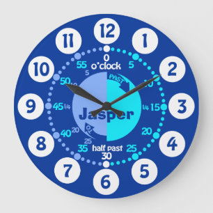 Grande Horloge Ronde Les garçons apprennent à dire l'heure bleu nommé h