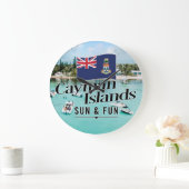 Grande Horloge Ronde "Les Îles Caïmans Soleil & Amusement" Avec Drapeau (Maison)