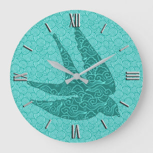 Grande Horloge Ronde Les Japonais avalent en vol, turquoise et Aqua