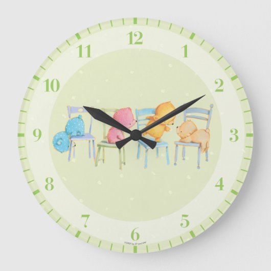 Grande Horloge Ronde Les ours bleus, roses, jaunes et Brown jouent (Recto)