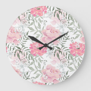 Grande Horloge Ronde Les pivoines roses