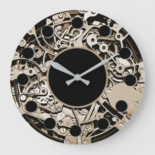 Grande Horloge Ronde Les rouages embrayent l'horloge murale d'or