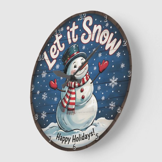 Grande Horloge Ronde Let It Snow Happy Holidays (Angle)