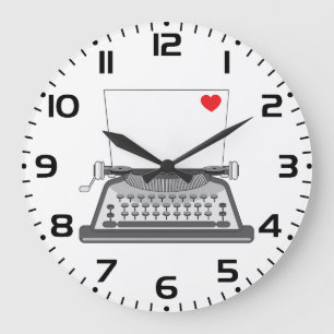 Grande Horloge Ronde Lettre d'amour à la machine à écrire vintage