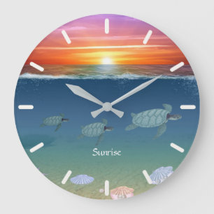 Grande Horloge Ronde Lever de soleil sur l'océan, tortues marines et pe