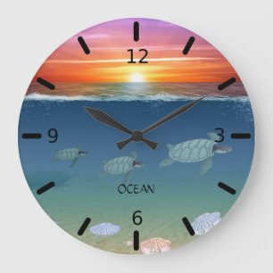 Grande Horloge Ronde Lever de soleil sur l'océan, tortues marines et pe