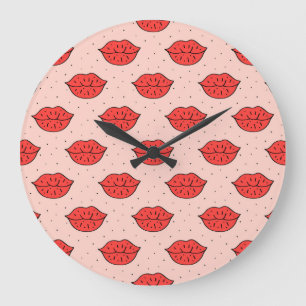 Grande Horloge Ronde Lèvres caricaturales : motif féministe de doodle.