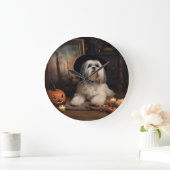 Grande Horloge Ronde Lhasa Apso Citrouille Halloween effrayant (Maison)