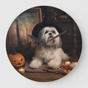 Grande Horloge Ronde Lhasa Apso Citrouilles Halloween Épouvantable