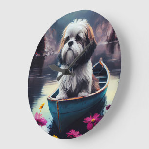 Grande Horloge Ronde Lhasa Apso sur une pagaie : Une aventure pittoresq