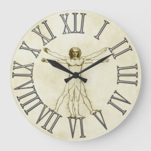 Grande Horloge Ronde L'homme de Vitruvian par Leonardo da Vinci