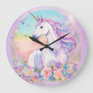 Grande Horloge Ronde "L'horloge murale des rêves de Unicorn enchantée"