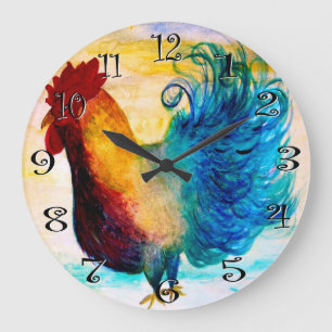 Grande Horloge Ronde L'horloge murale grand coq rouge.