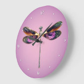 Grande Horloge Ronde Libellule - argent, or, pourpre et noir (Angle)
