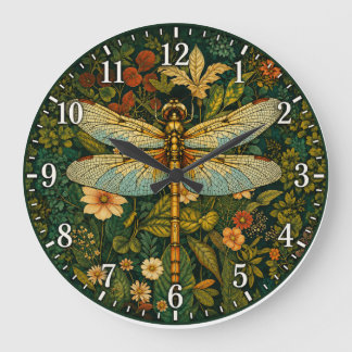 Grande Horloge Ronde Libellule Botanique Vintage
