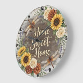 Grande Horloge Ronde Libellule Florale Maison Douce Maison (Angle)