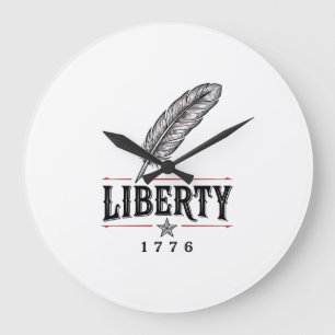 Grande Horloge Ronde Liberté 1776 Dessin vectoriel de plume patriotique