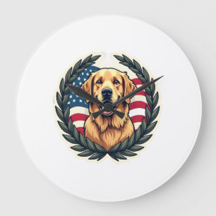 Grande Horloge Ronde Liberty Golden Retriever Vintage Tee Patriotique 4
