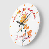 Grande Horloge Ronde Libre comme Fleurs Jaune Orange Ginkgo Feuilles (Angle)