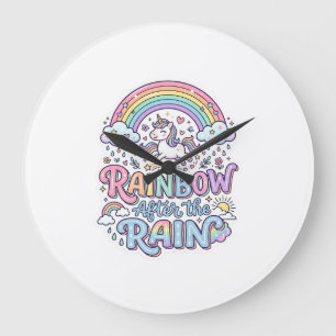 Grande Horloge Ronde Licorne Arc-en-ciel après la pluie Premium Vector