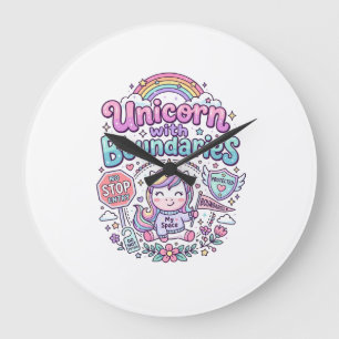 Grande Horloge Ronde Licorne avec des frontières Charme Vêtements Graph