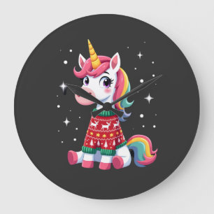 Grande Horloge Ronde Licorne avec Sweat de Noël Licorne Filles Chris